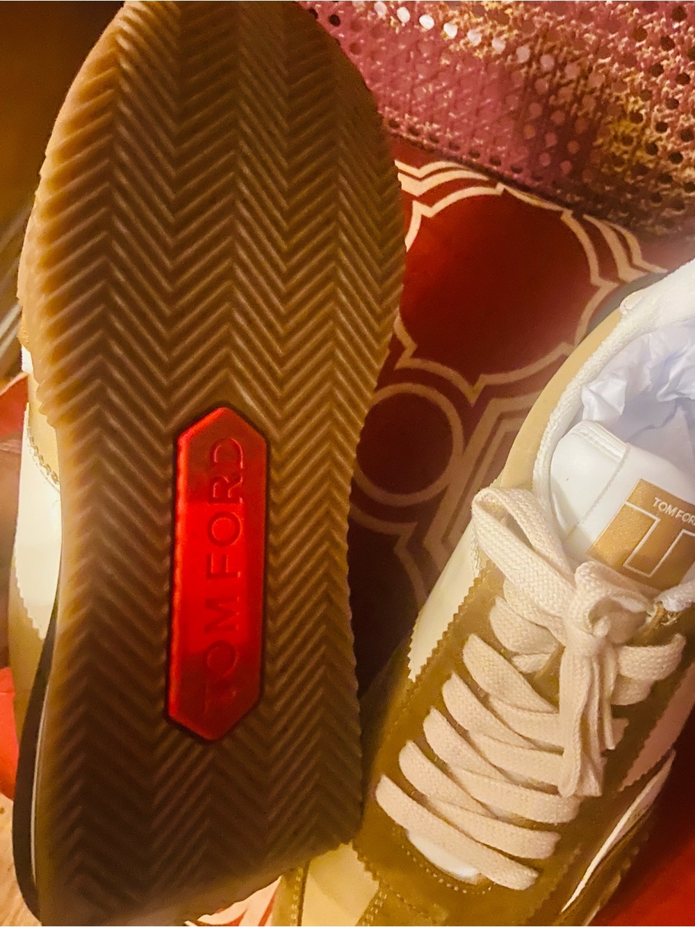 Tom Ford Men's Tan & White Runner Sneakers - Picture 7 of 12